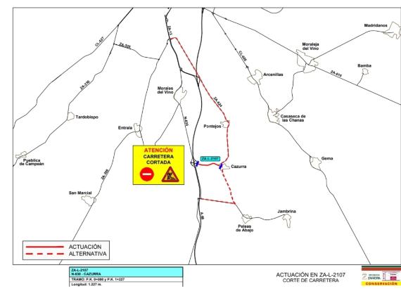 Cortes de carretera ZA-L-2107 Cazurra