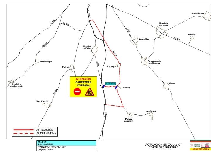 Cortes de carretera ZA-L-2107 Cazurra