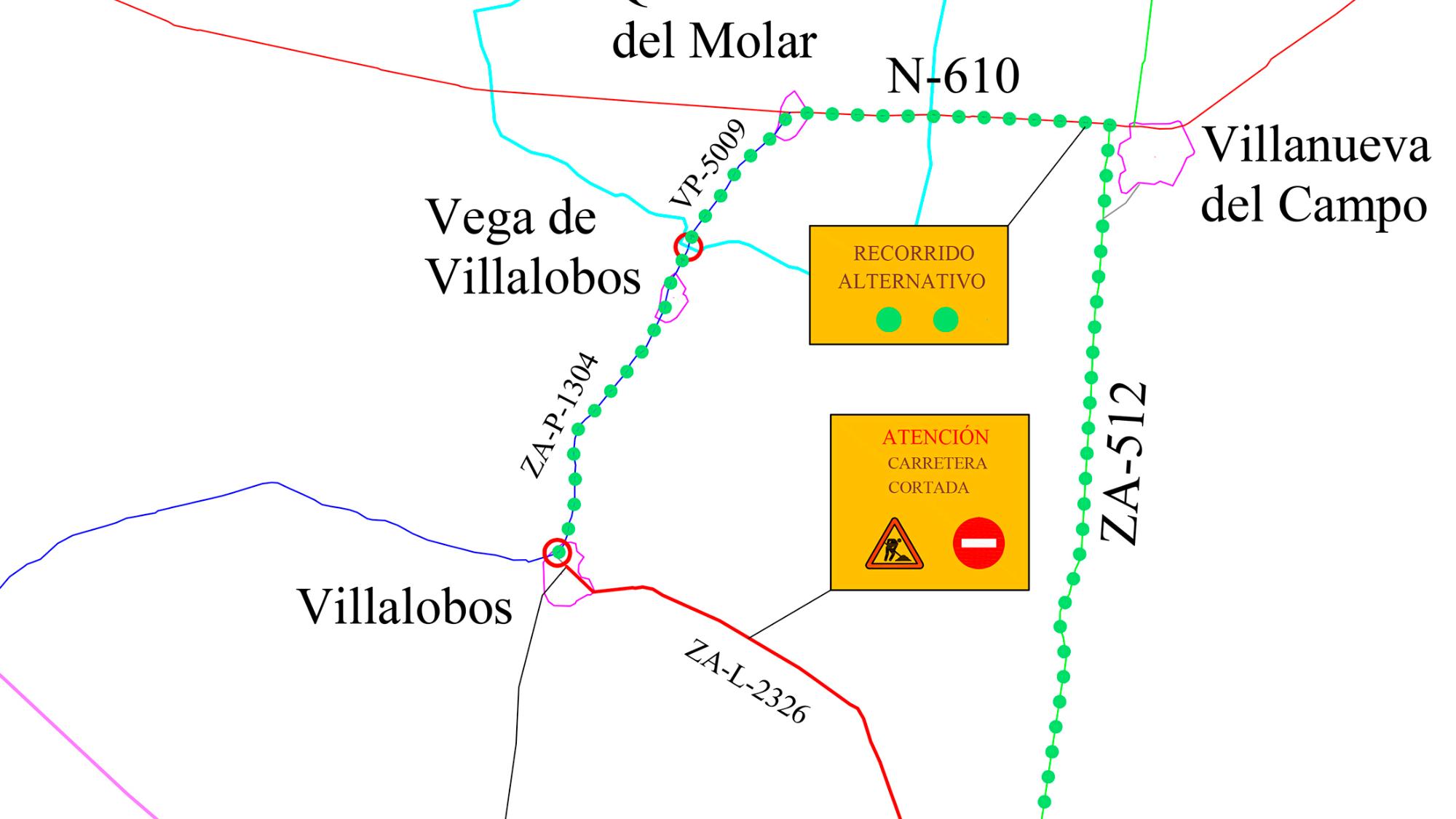 Corte carretera ZA-L-2326, entre Prado y Villalobos