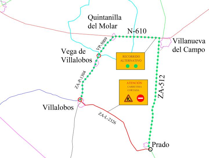Corte carretera ZA-L-2326, entre Prado y Villalobos