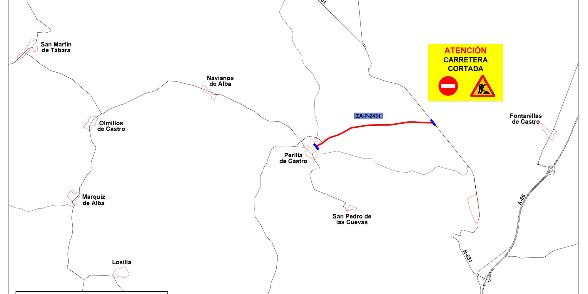 Corte de la Carretera ZA-P-2431 de acceso a Perilla de Castro