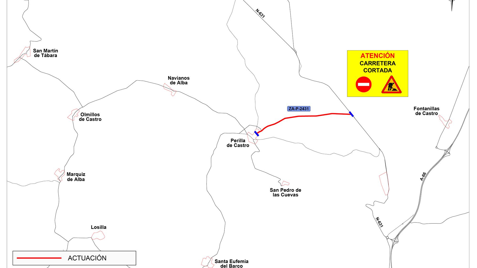 Corte de la Carretera ZA-P-2431 de acceso a Perilla de Castro