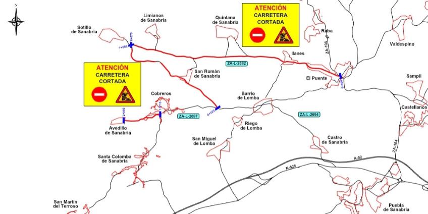 Cortes temporales de tráfico en tres carreteras de la red provincial ubicadas en la comarca de Sanabria