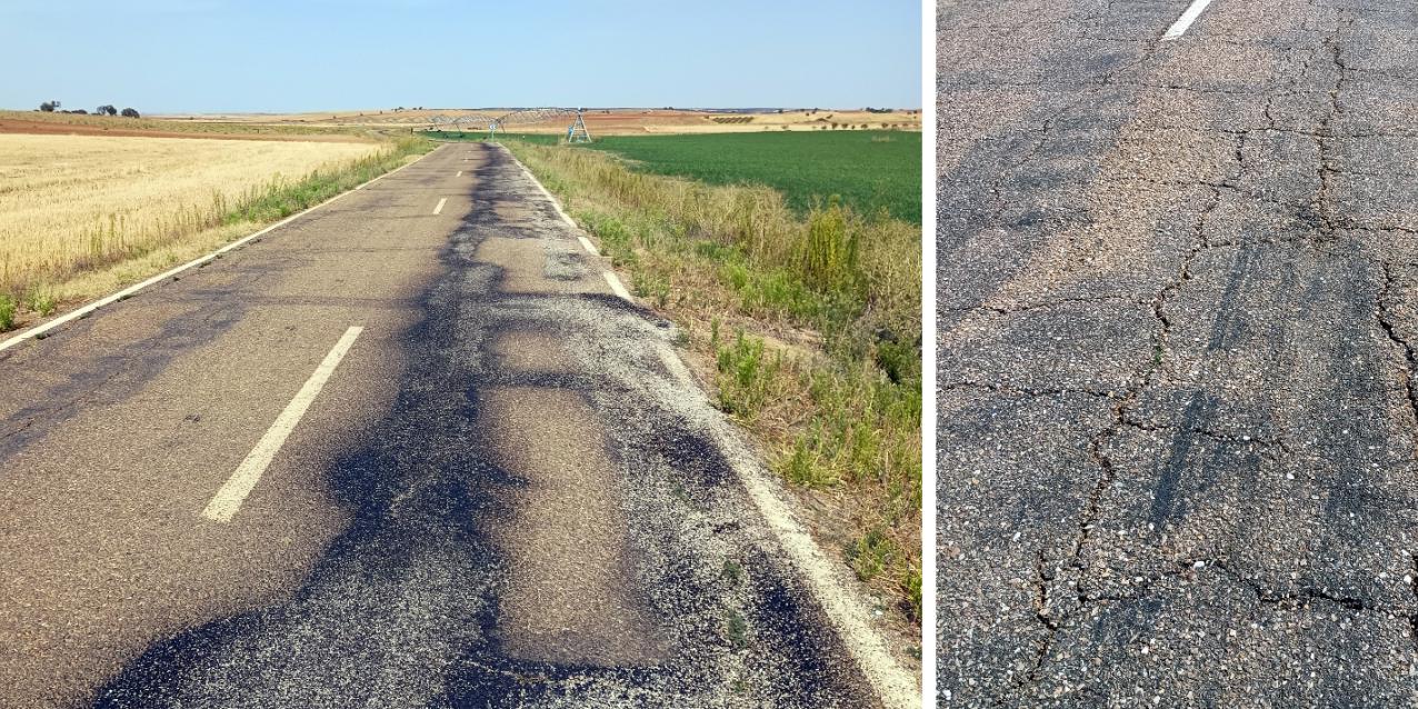 Un tramo deteriorado de 10 km, con zonas de bacheo y grietas, que dificultan una circulación segura